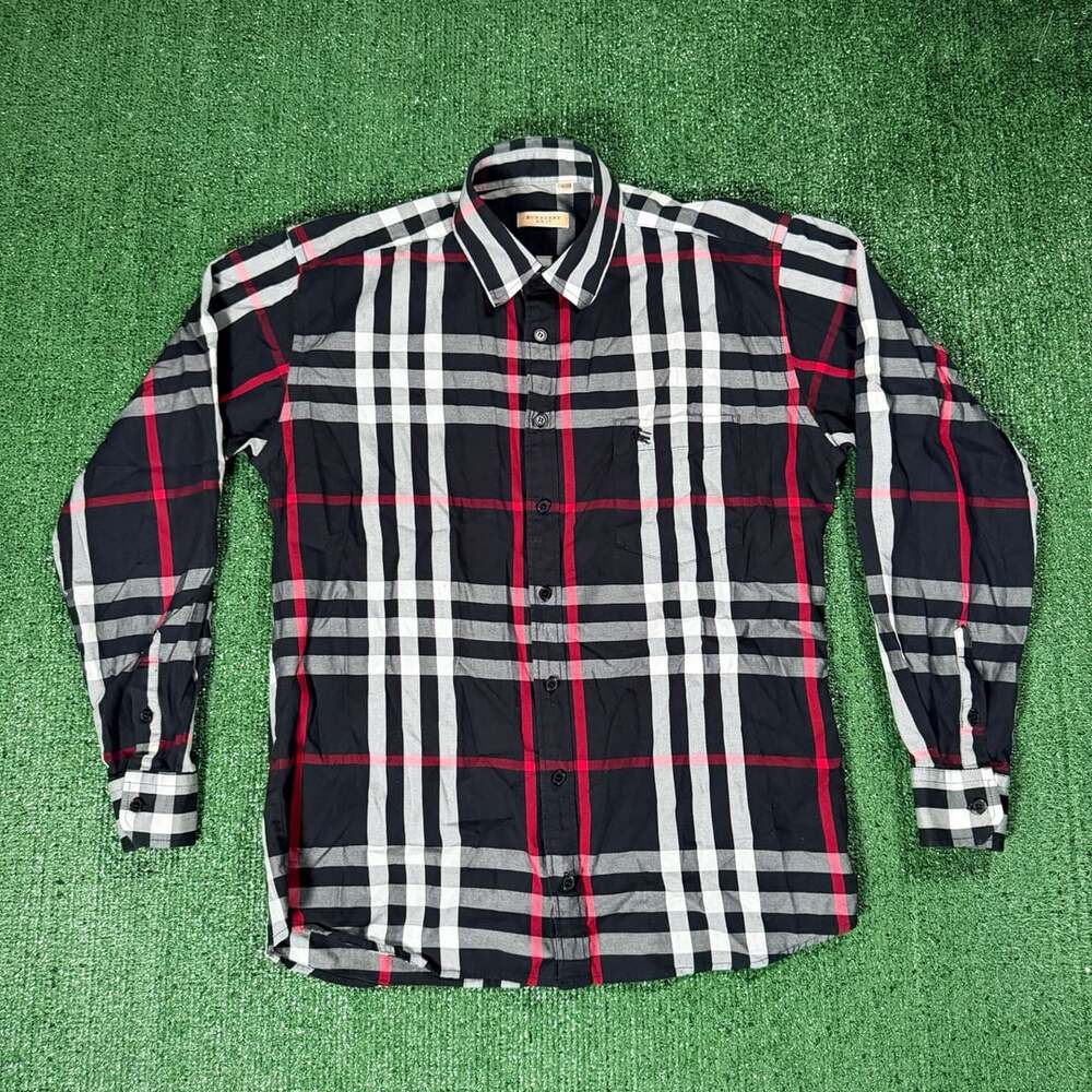 Burberry Brit Plaid Long Sleeve Button-Up Shirt Black Red White Large